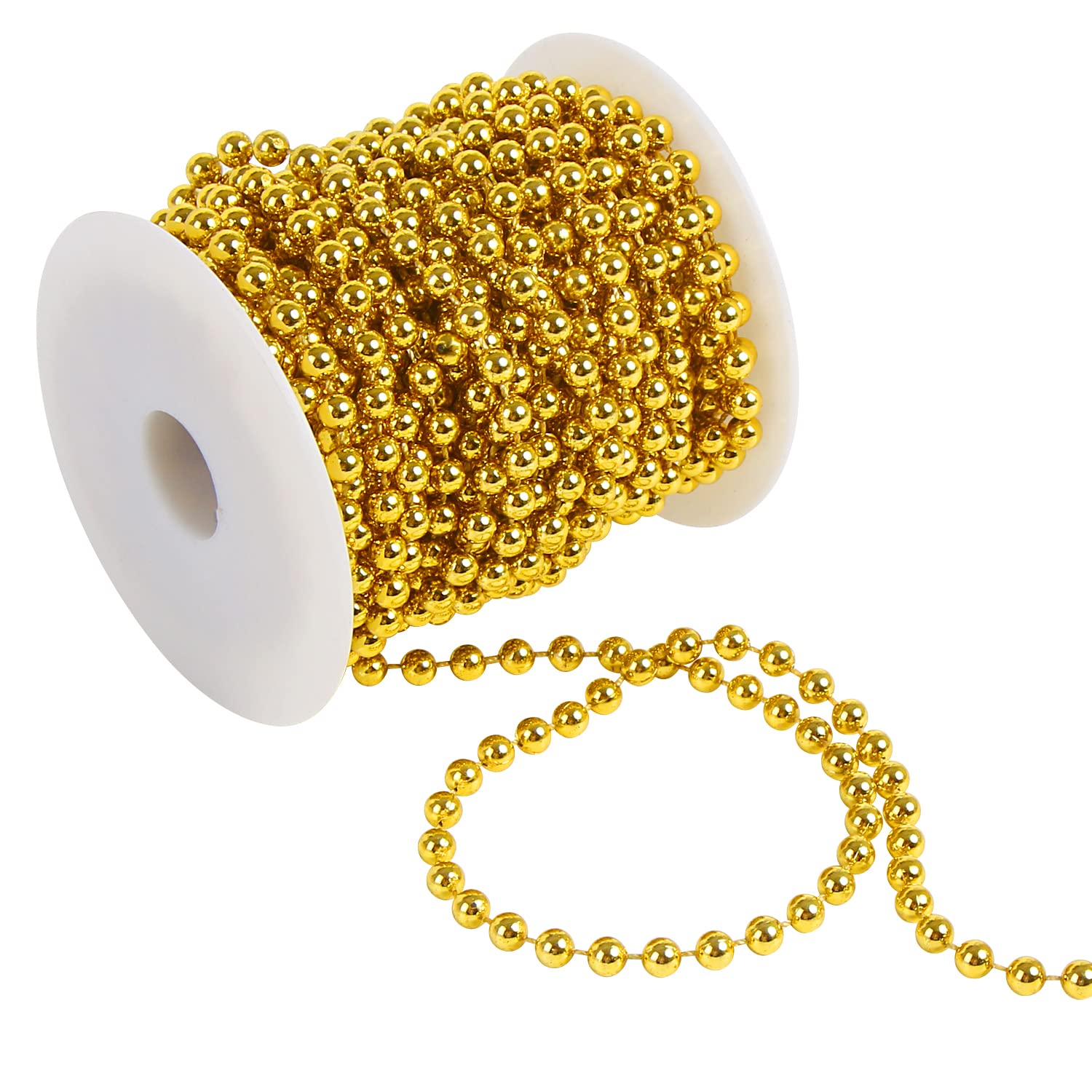 DERAYEE Christmas Bead Chain, 32.8ft Christmas Bead Garland DIY Art & Craft Christmas Bead for Xmas Gift Table Room Tree Party Decorations(Gold)