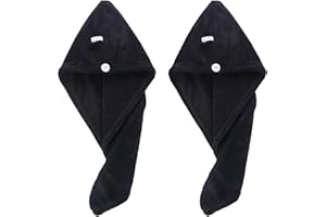 Sinland 2pcs Microfiber Hair Drying Towels Ultra Absorbent Hair Turban Quick Drying Hair Wrap Hair Caps with Buttons 10inch X