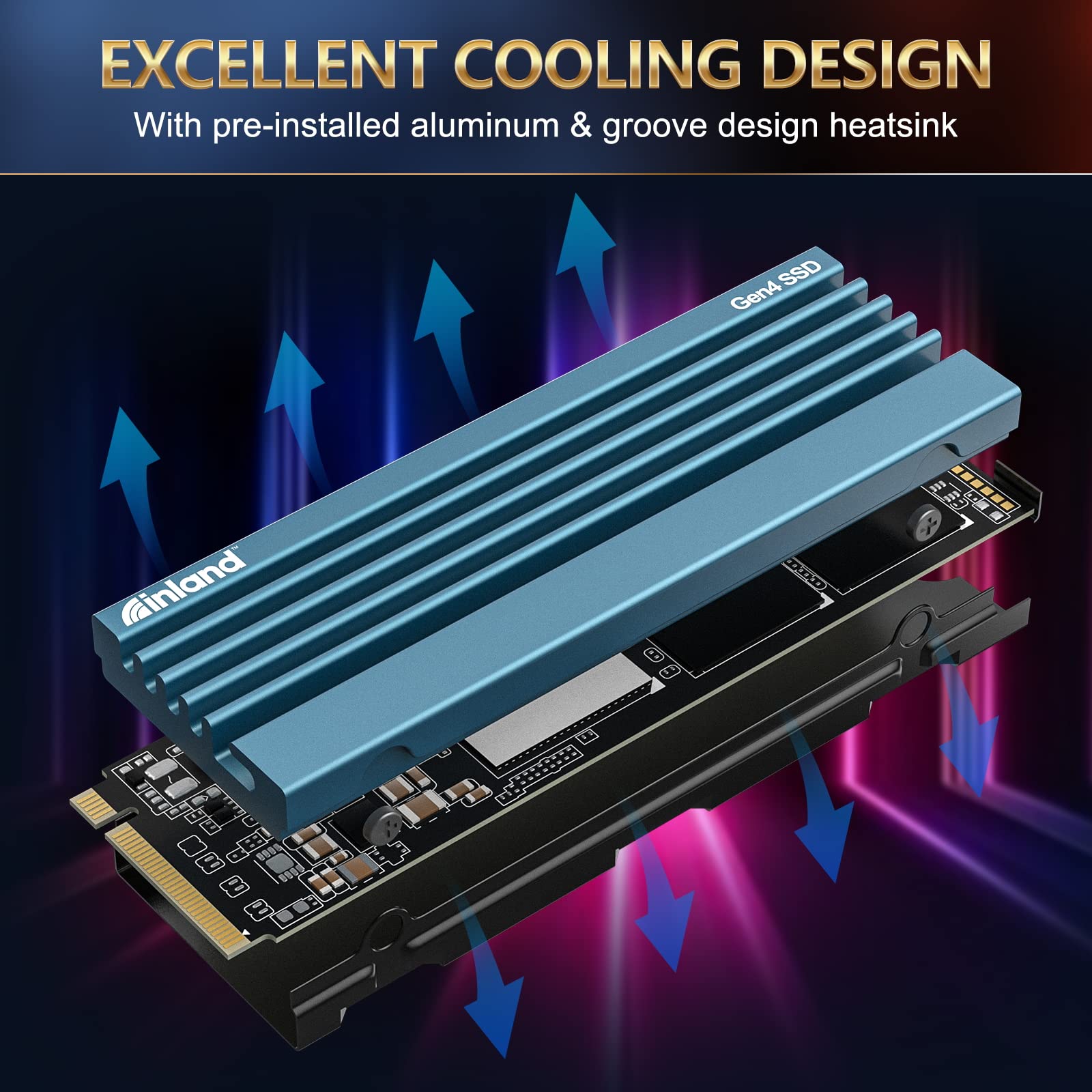 INLAND 1TB Gaming Performance Plus NVMe Internal Gaming SSD Solid State Drive with Heatsink Optimized for PS5 - Gen4 PCIe, M.2 2280, DRAM Cache, 176-Layer TLC 3D NAND Flash, Up to 7000MB/s