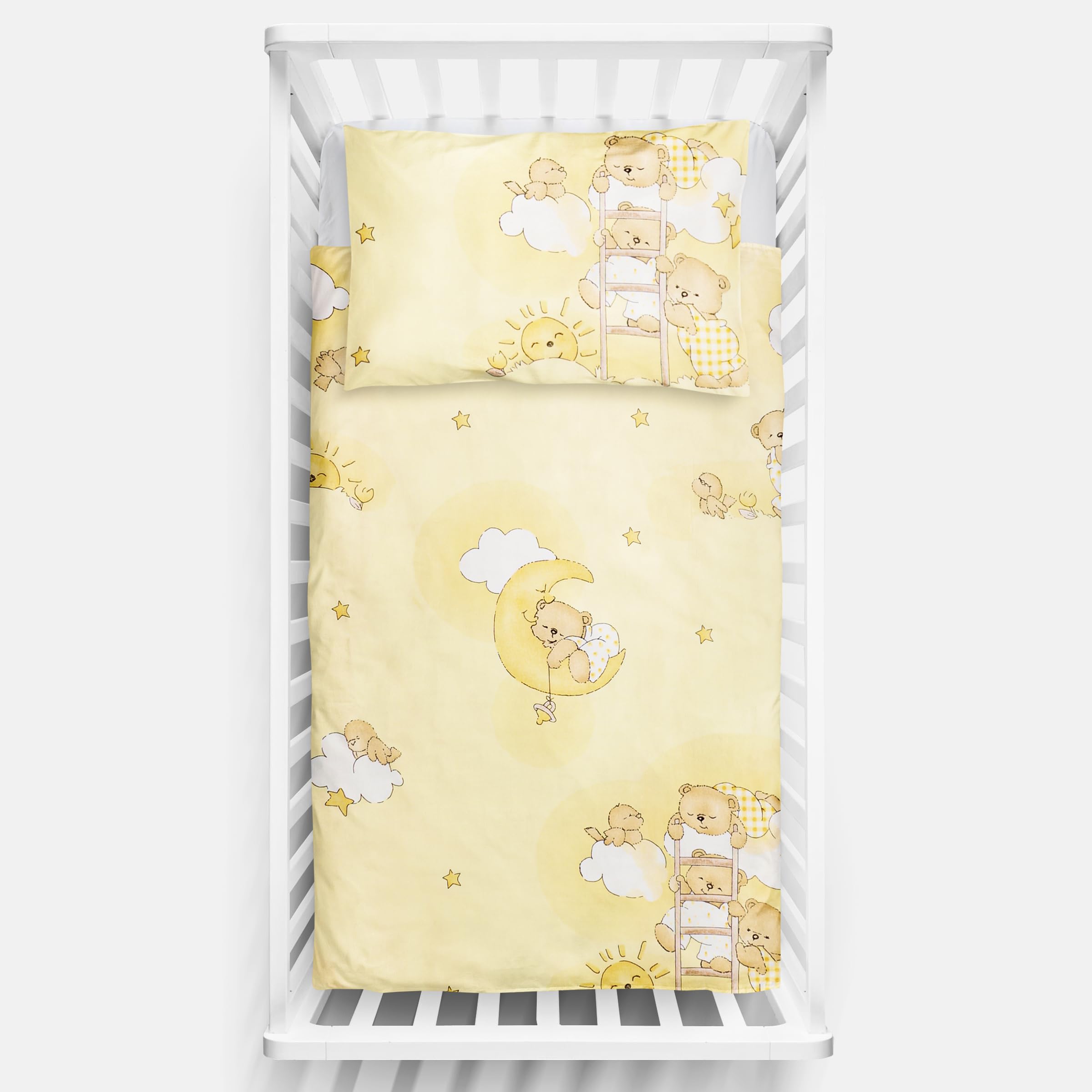 2 Piece Baby Kids Bedding Set 120x90 cm Duvet Cover & Pillowcase for Toddler Cot 12M+ (Ladders Yellow)