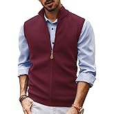 PJ PAUL JONES Mens Sweater Vest Full-Up Knitted Vests Casual Stand Collar Vests Sweater
