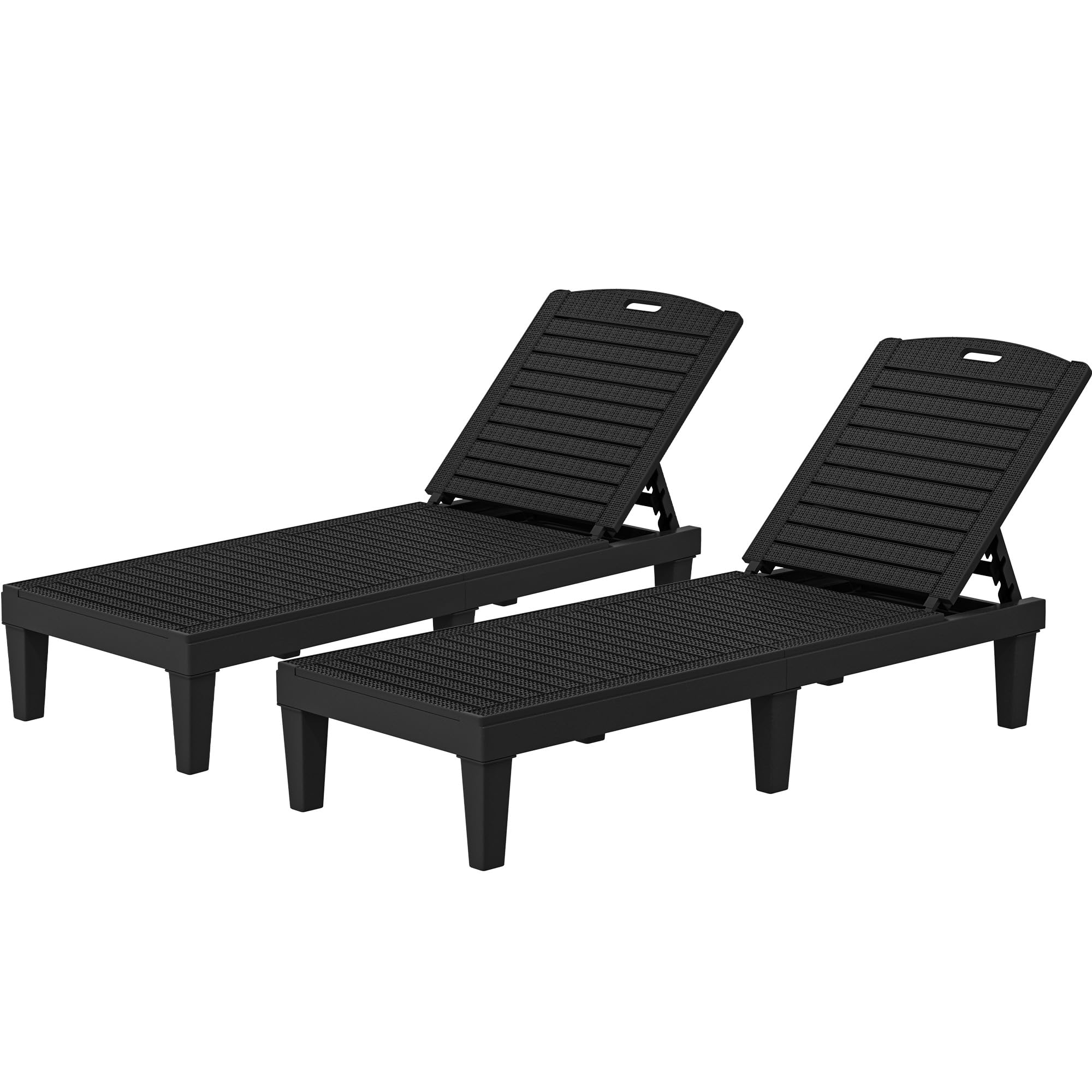 YITAHOME Outdoor Chaise Lounge Chair, Plastic Pool Chaise Lounge with 5-Position Backrest, Easy Assembly & Waterproof for Patio & Poolside, Set of 2, Black Image