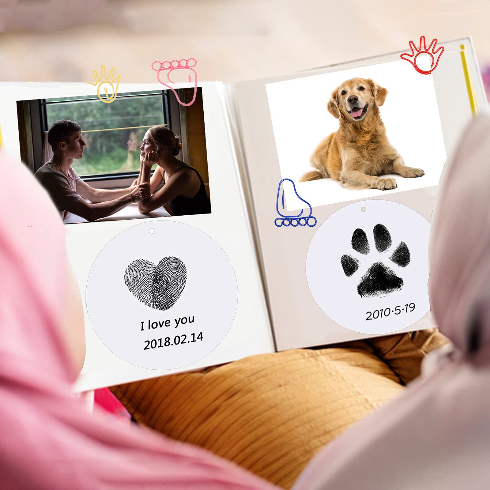 Ink Pad for Baby Hand and Footprints, 2Pcs Clean Touch Ink Pads with 6 Imprint Cards, Dog Paw Print Kit, Doesn’t Touch Skin, Inkless Print Kit Safe Non-Toxic for Newborn Baby, Family Keepsake