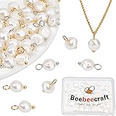 Beebeecraft 40Pcs 2 Colors Freshwater Pearl Charms Baroque Natural Irregular White Pearl Dangle Drop Charms Pendant for DIY Bracelet Necklace Jewelry Making, Gold and Silver