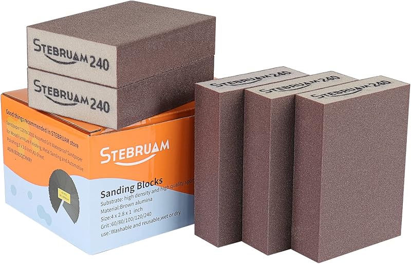 STEBRUAM 5 Pieces Sanding Sponges Coarse and Fine 240 Grits Set