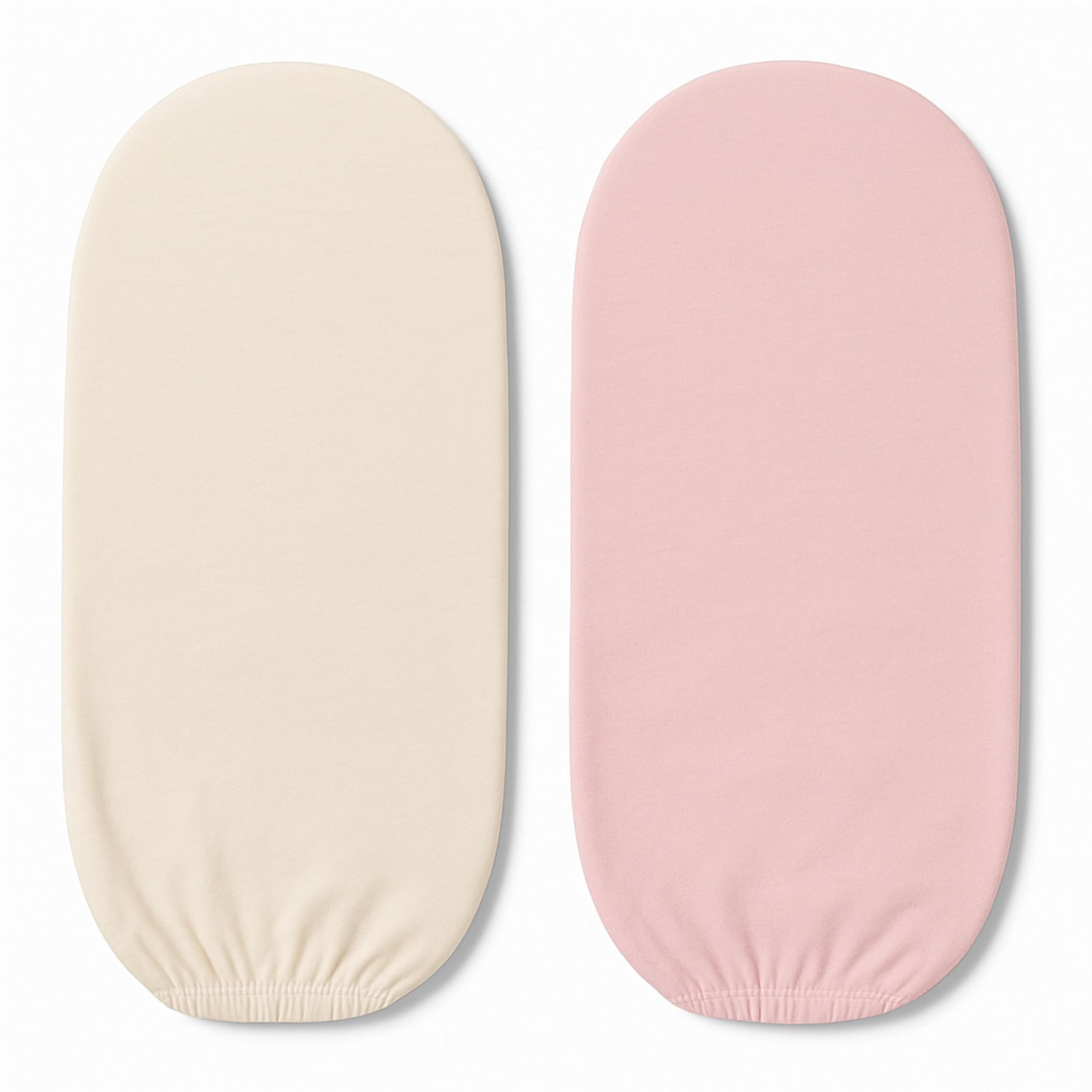Dudu N Girlie Moses Basket Sheets 67 x 30 cm Cotton | Cradle Fitted Sheets Jersey Soft Bassinet Bedsheet Hypoallergenic Elasticated Breathable Pram Fitted Sheets (Pack of 2, Cream & Pink)