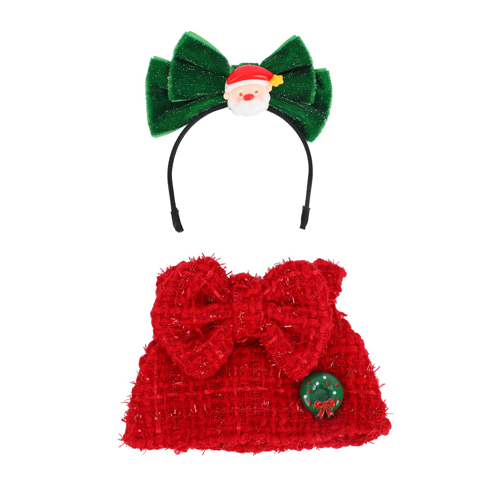 Doll Clothes Set, Cute Red Dress with Green Santa Claus Headband Christmas Themed Stylish Outfits Accessories for 17cm/6.7 in Doll Christmas Display