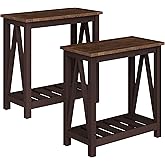 ChooChoo Farmhouse End Table, Rustic Vintage Narrow End Side Table with Storage Shelf for Small Spaces, Nightstand Sofa Table