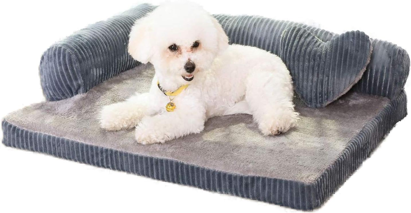 Pbed Pet Dog Bed Sofa-Style Couch Plush Pet Bed for Dogs & Cats, Straw Mat, All Seasons General Purpose, Gray, Large : Pet Supplies