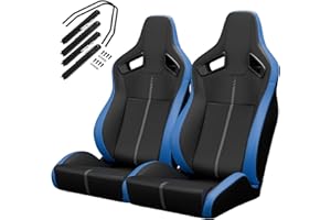 VROOMAUTO Pair of Universal Racing Seats, PVC Leather, Racing Bucket Seats with Dual Sliders, Reclinable for Driver and Passenger Side (VR006)