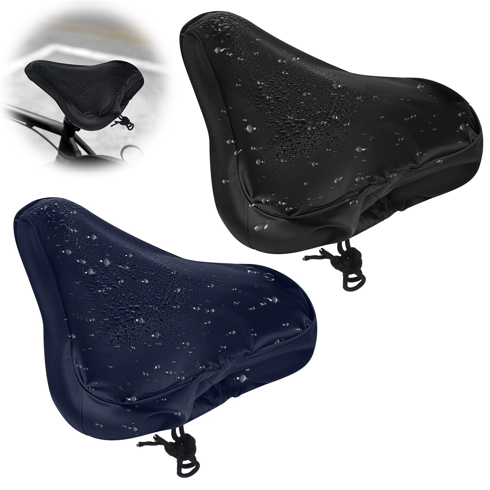 Photo 1 of 2Pcs Waterproof Bike Seat Rain Cover with Drawstring, Bicycle Seat Cover Protective Saddle Cushion Dustproof Sunproof Windproof Washable Suitable Accessories for Women Men City Mountain Bike