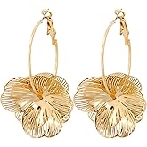 LLMSIX Gold Flower Earrings for Women, Vintage Boho Statement Earrings, Dangle Floral Earring for Women Wedding Jewelry Decoration Supplies Gifts