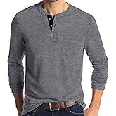 MLXSJ Men's Henley Shirts Casual Long Sleeve Button T-Shirt with Pocket