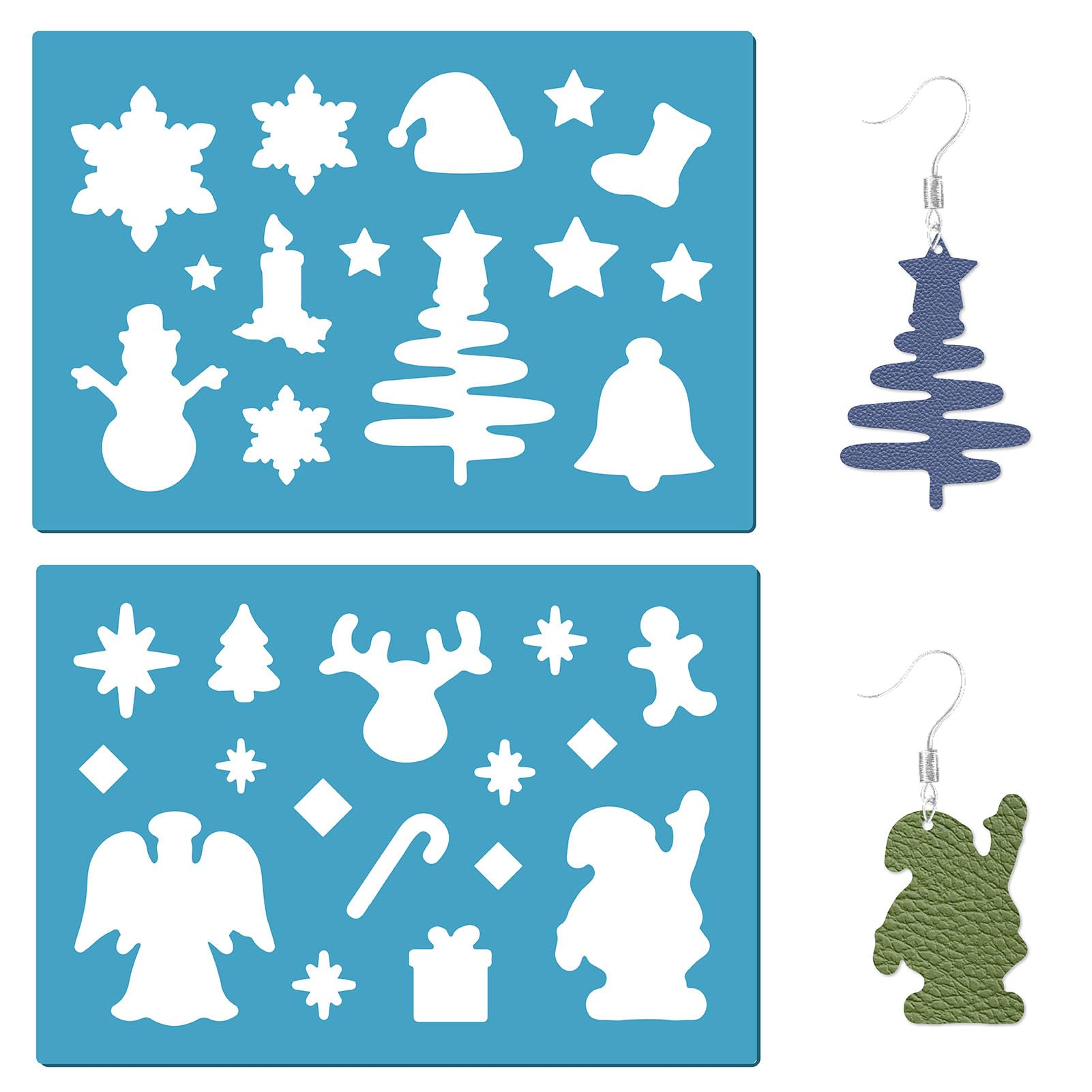 GORGECRAFT 2 Styles Christmas Stencils Jewelry Shape Template Reusable Santa Snowman Christmas Tree Stars Elk Earrings Making Templates Cutting Stencil for Painting Wall Diy Crafts Christmas Ornaments