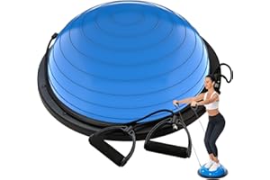 DrfzCa Balance Ball Trainer-Half Ball for Yoga with Resistance Band and Foot Pump, Improve Workout Half Balance Ball,Exercise Balance Ball for Stability Training and Home Gym