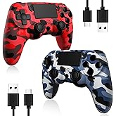 BWEMYXN 2 Pack Wireless Controller Compatible with PS4/Slim/Pro/PC,Game Controllers with Motion Sensing/Touchpad/Speaker/3.5mm Headphone,Included 2 USB Cables,Red and Blue
