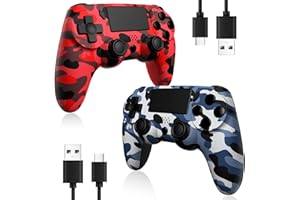 BWEMYXN 2 Pack Wireless Controller Compatible with PS4/Slim/Pro/PC,Game Controllers with Motion Sensing/Touchpad/Speaker/3.5mm Headphone,Included 2 USB Cables,Red and Blue