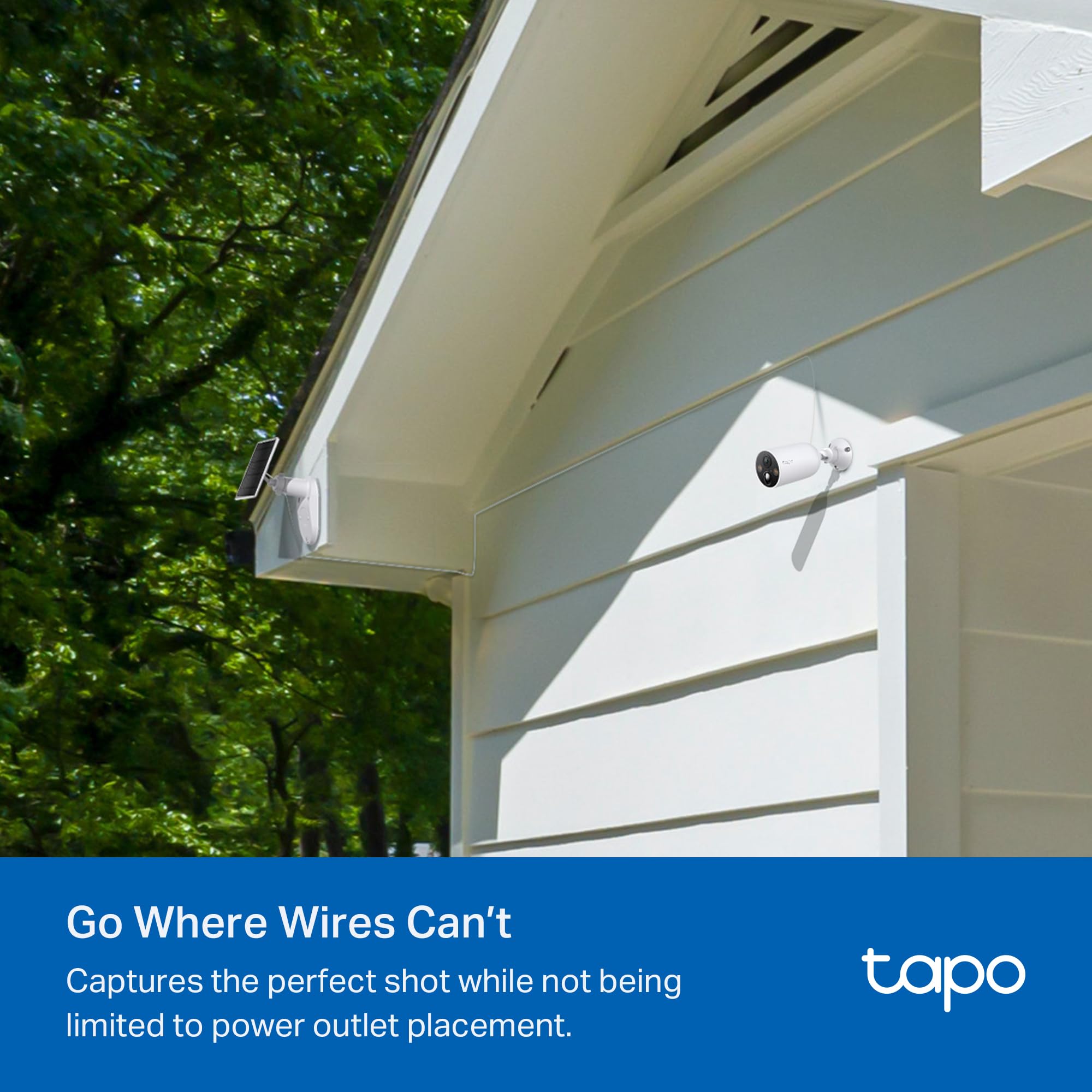 Tapo SolarCam 2K, Outdoor Battery Camera w/Solar Panel Base, Wireless Camera, 2K QHD, 150° Super-Wide FOV, Free Person/Vehicle/Pet Detection, SD/Cloud Storage, Starlight Color Night Vision