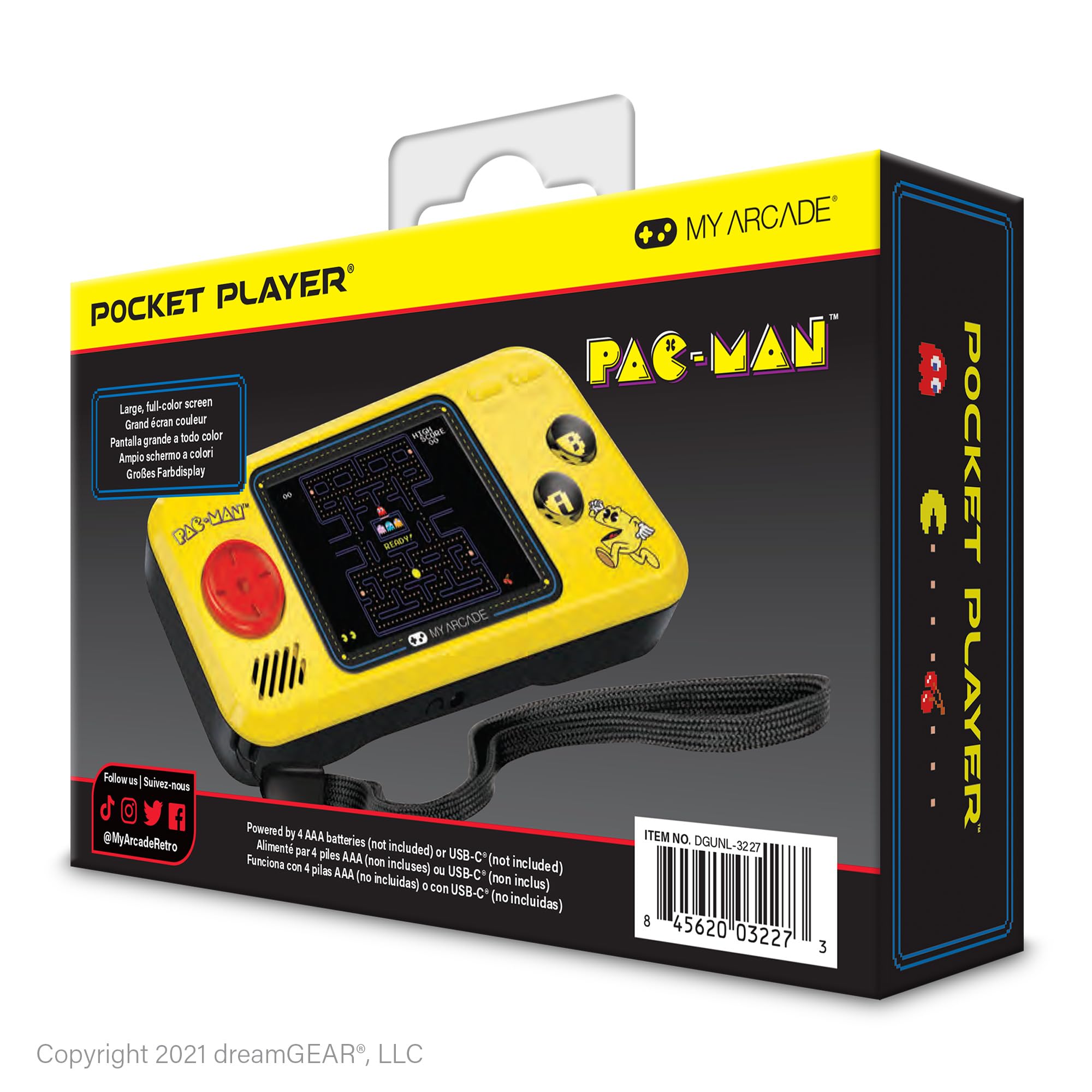 My Arcade Pocket Player Handheld Game Console Pac-Man, Pac-Panic, Pac-Mania, Collectible, Full Color Display, Speaker, Volume Controls, Headphone Jack, Battery or Micro USB Powered - Electronic Games