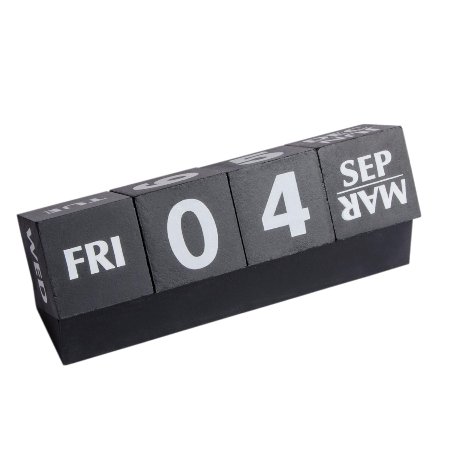 Calendario de mesa de madera de colour negro y con forma de cubo con