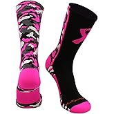 MadSportsStuff Pink Ribbon Breast Cancer Awareness Camo Crew Socks for Football Basketball Boys Girls Men Women Youth Adult