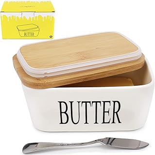 AngLink Butterdose Porzellan, Butterschale für 250 g Butter Keramik Butterdose Emaille mit Deckel, Weiß