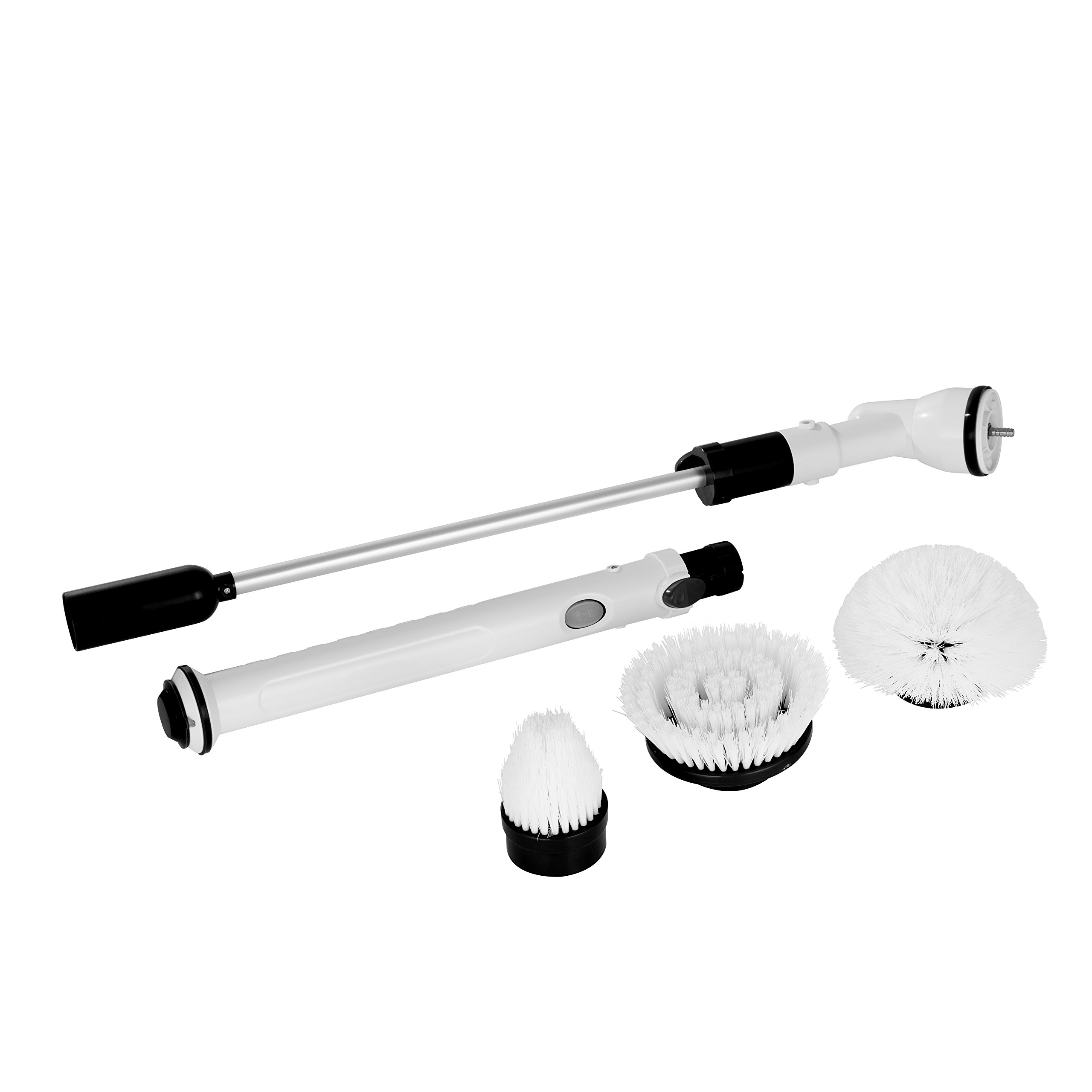 Pifco P29016 Electric Power Scrubber, Cordless Rechargeable Design, 300 RPM Spin Power, 3 Replaceable Brush Heads and Extendable Handle for All Your Cleaning Needs, Up to 45 min Run Time, 4 W, White