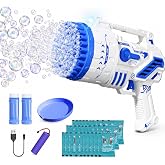 Bubble Machine Gun for Kids, 69-Hole Bubble Blaster with LED Lights, Blue | 69-hole bubble machine gun for kids ages 4-8, with LED lights for summer, birthday, party and outdoor play.