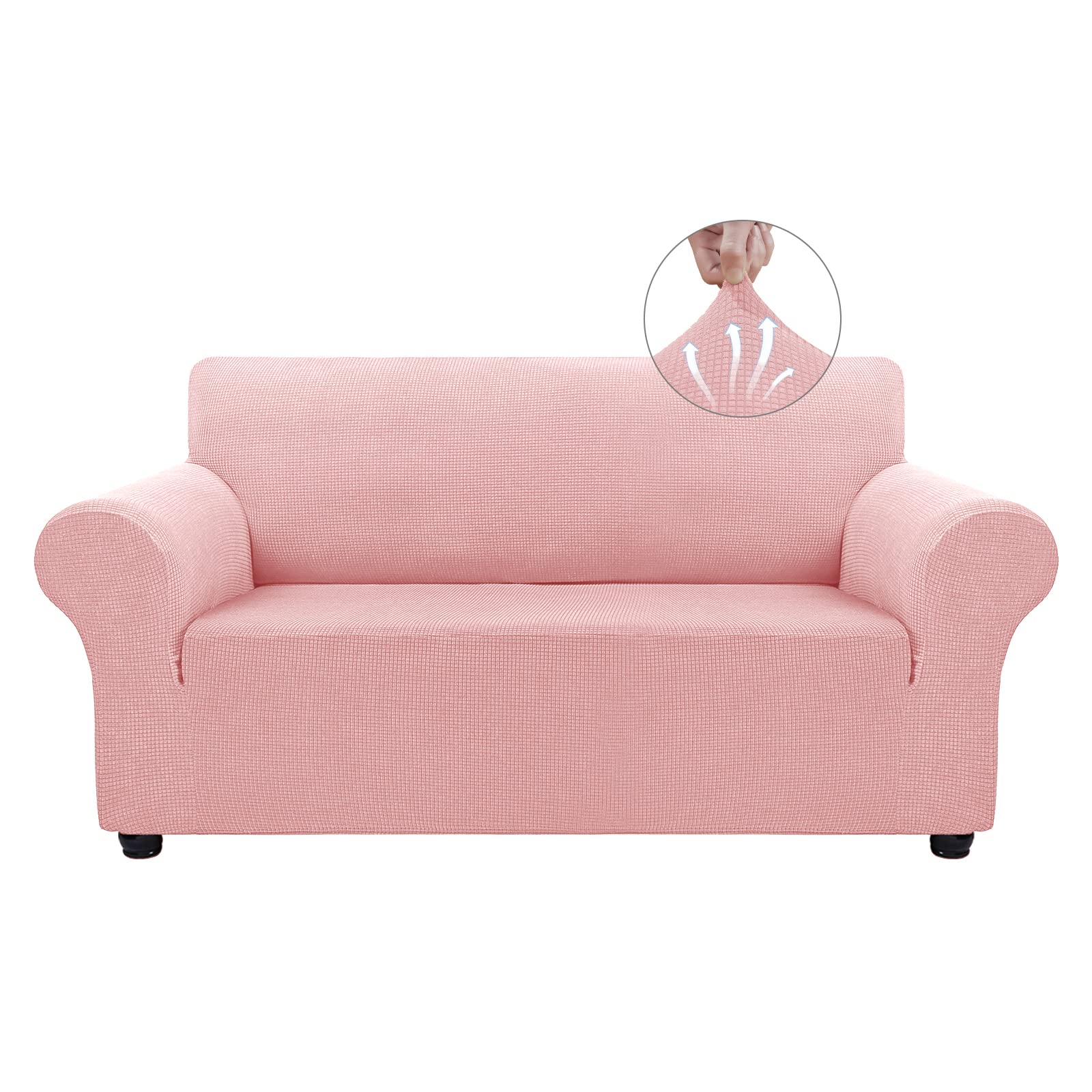 Photo 1 of Asnomy Sofa Covers for 2 Cushion Couch Stretch loveseat Covers Slipcovers, Pet Protector Furniture Covers for Dogs Cats Spandex Jacquard Fabric Small Checks ?Medium?Pink?