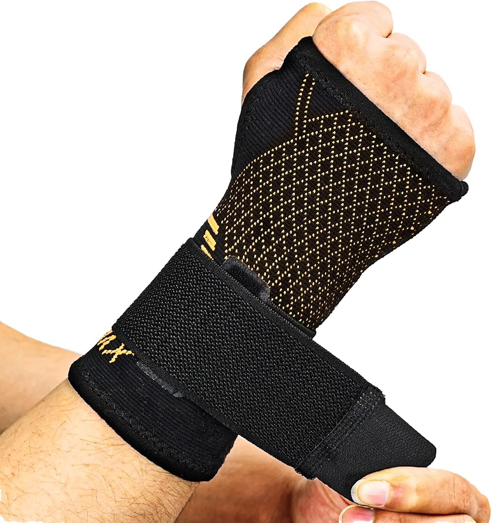 INDEEMAX Copper Infused Wrist Support Sleeve Pair, Adjustable Compression Brace