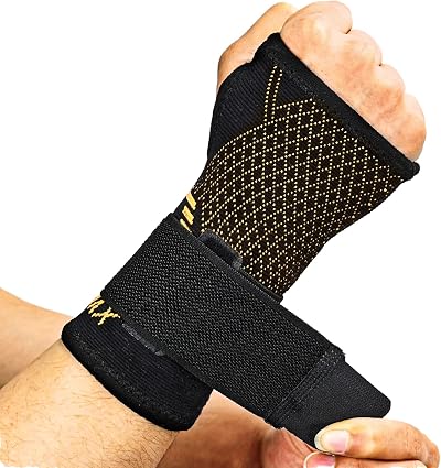 INDEEMAX Copper Infused Wrist Support Sleeve Pair, Adjustable Compression Brace