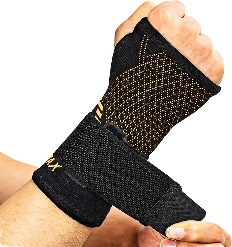 INDEEMAX Copper Infused Wrist Support Sleeve Pair, Adjustable Compression Brace