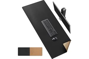 MAIDERN Cork & Leather Desk Mat, 63' x 23.6' Large XXL, Full Size Reversible Desk Pad Protector for Gaming & Home Office (Black)