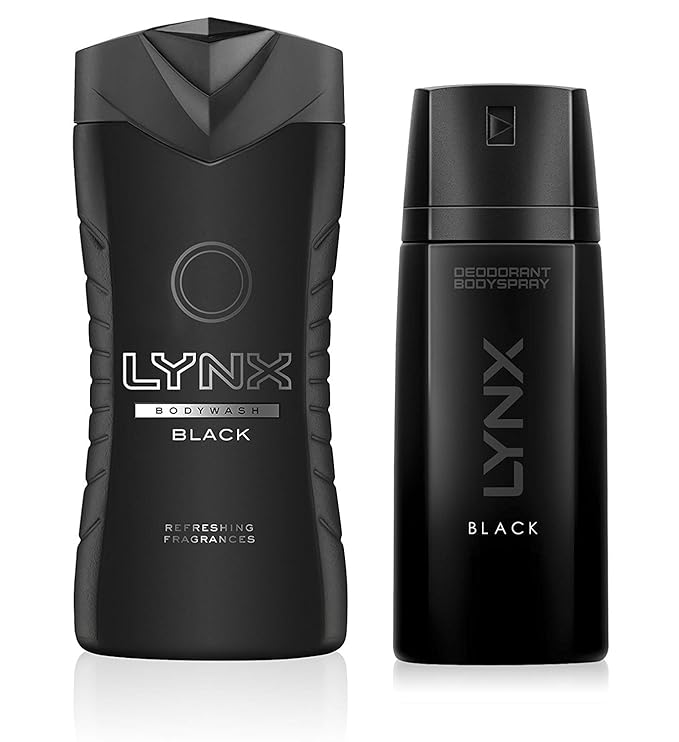 Lynx Black Shower Gel Men Body Wash & Deodorant Body Spray SET, (2