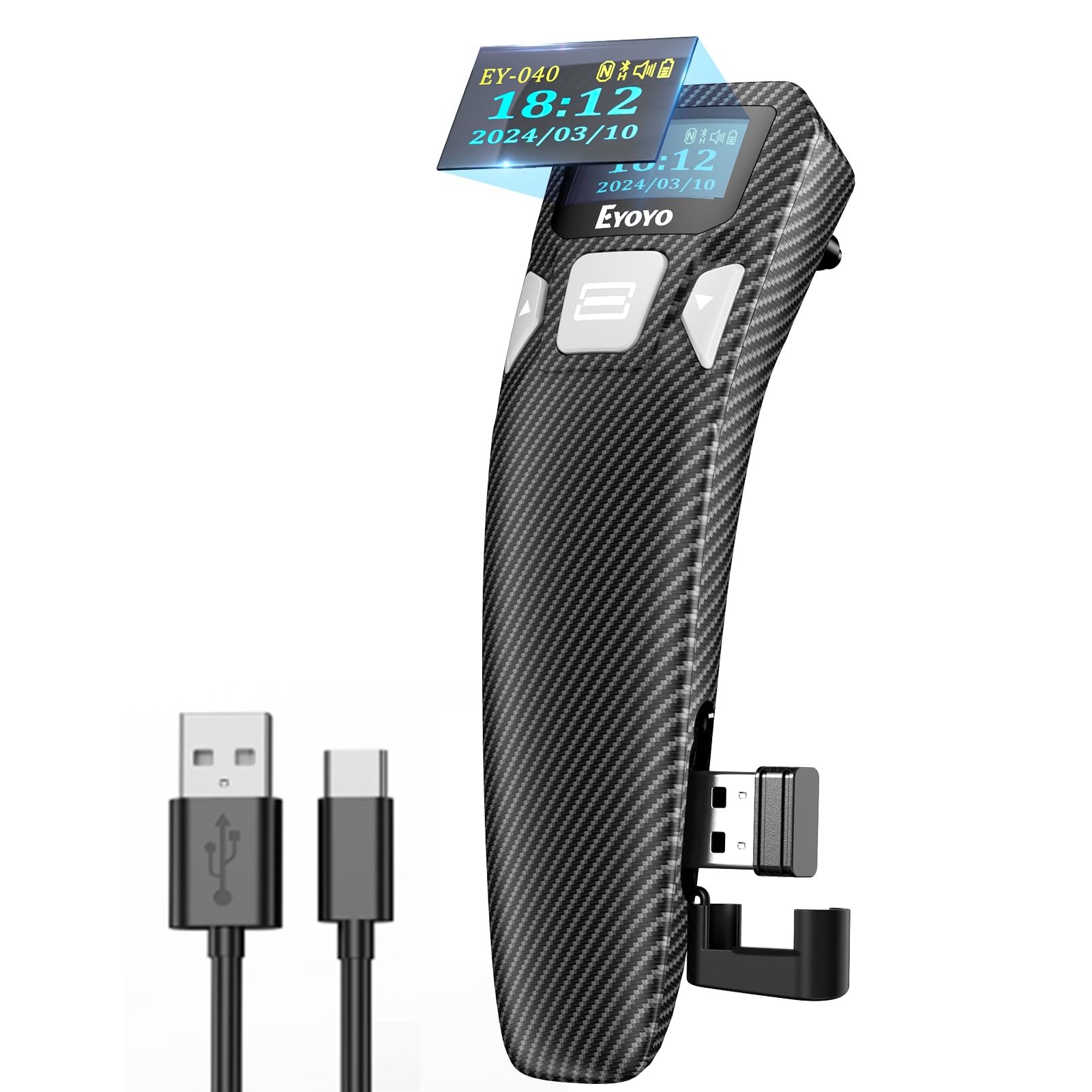 Eyoyo Mini Bluetooth Barcode Scanner: Portable 1D&2D QR Code Scanner with Digital Display for Library Book, Retail Store, Warehouse - Wireless & USB Wired Bar Code Reader for Android Phone PC Laptop