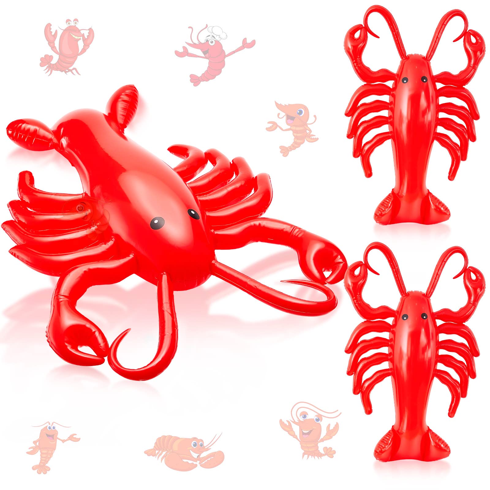 Photo 1 of Juexica 3 Pcs 20 Inches Inflatable Lobsters Blow up Crawfish Party Decorations Aquatic Animal Lobsters Crawfish Boil Decorations Birthday Beach Theme Pool, Red