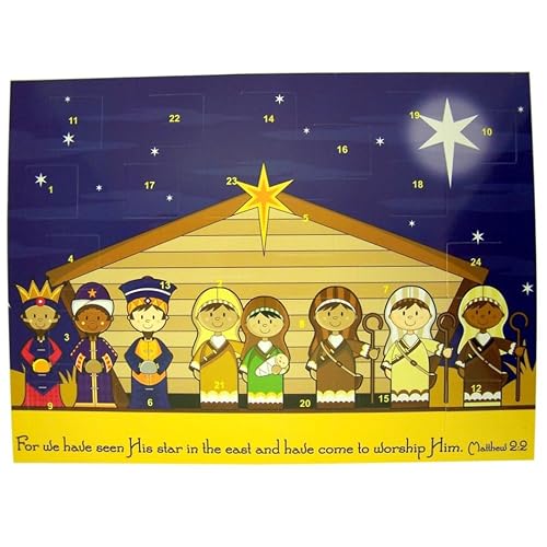 Childrens Stable Nativity Cardstock Advent Calendar with Die Cut Pull Tabs 10 Inch (1)