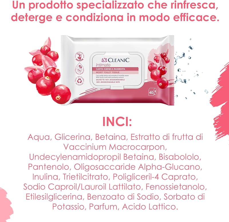 Intimate Usa e Getta – (40 Pezzi) Salvietta combinata – Rinfresca zona intima, estratto di mirtillo rosso e prebiotico – 40 Pezzi — foto 6 di 8