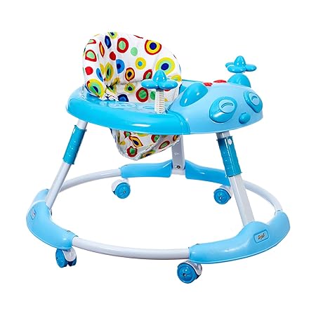 Dash Stylish Baby Walker, Activity Walker with Music Buttons, Cushioned Seat, 360 Degree Wheels n High Back Rest (Blue)