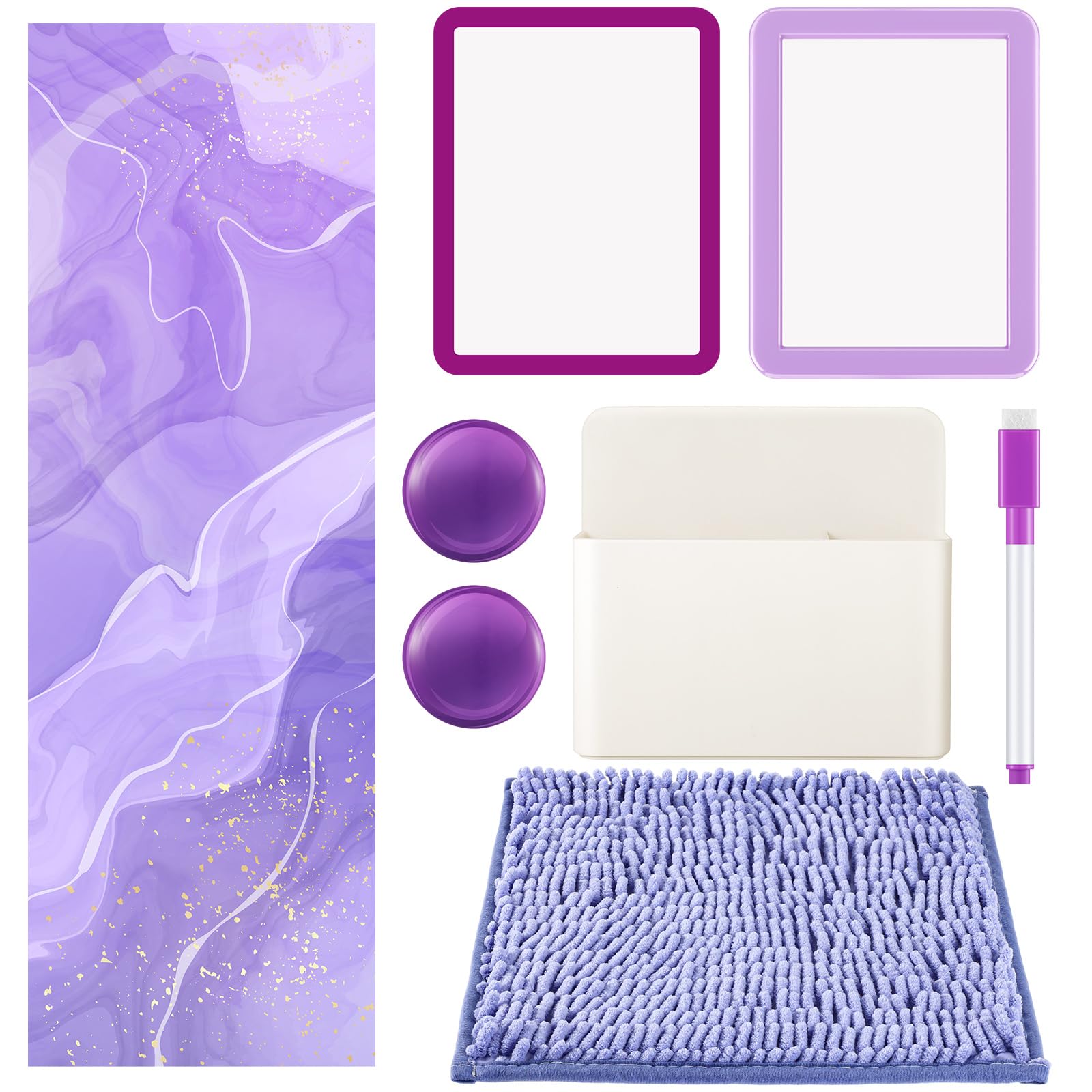 Photo 1 of Timgle 8 Pcs Magnetic Locker Set Including Magnetic Wallpaper Mirror Locker Organizer Carpet Whiteboard Dry Erase Marker Accessories for Office School Supplies(Purple,Marble Pattern)