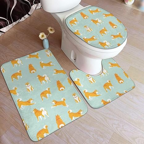 Amazon Co Jp トイレマット セット 3点 足元マット トイレ蓋カバー U型 O型 角型 トイレマット セット おしゃれ 柴犬がいっぱい 滑り止め 吸水 速乾 防寒 抗菌 防臭 浴室 家庭用 ホテル用 ホーム キッチン
