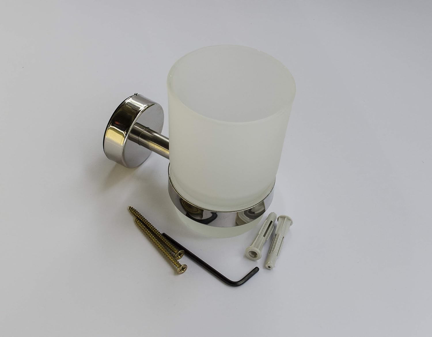 Kapitan Wall Mounted Toothbrush Holder, Frosted Glass Tumbler Stainless Steel 18/10, 3M Self Adhesive OR Screws Mounting - Image 5