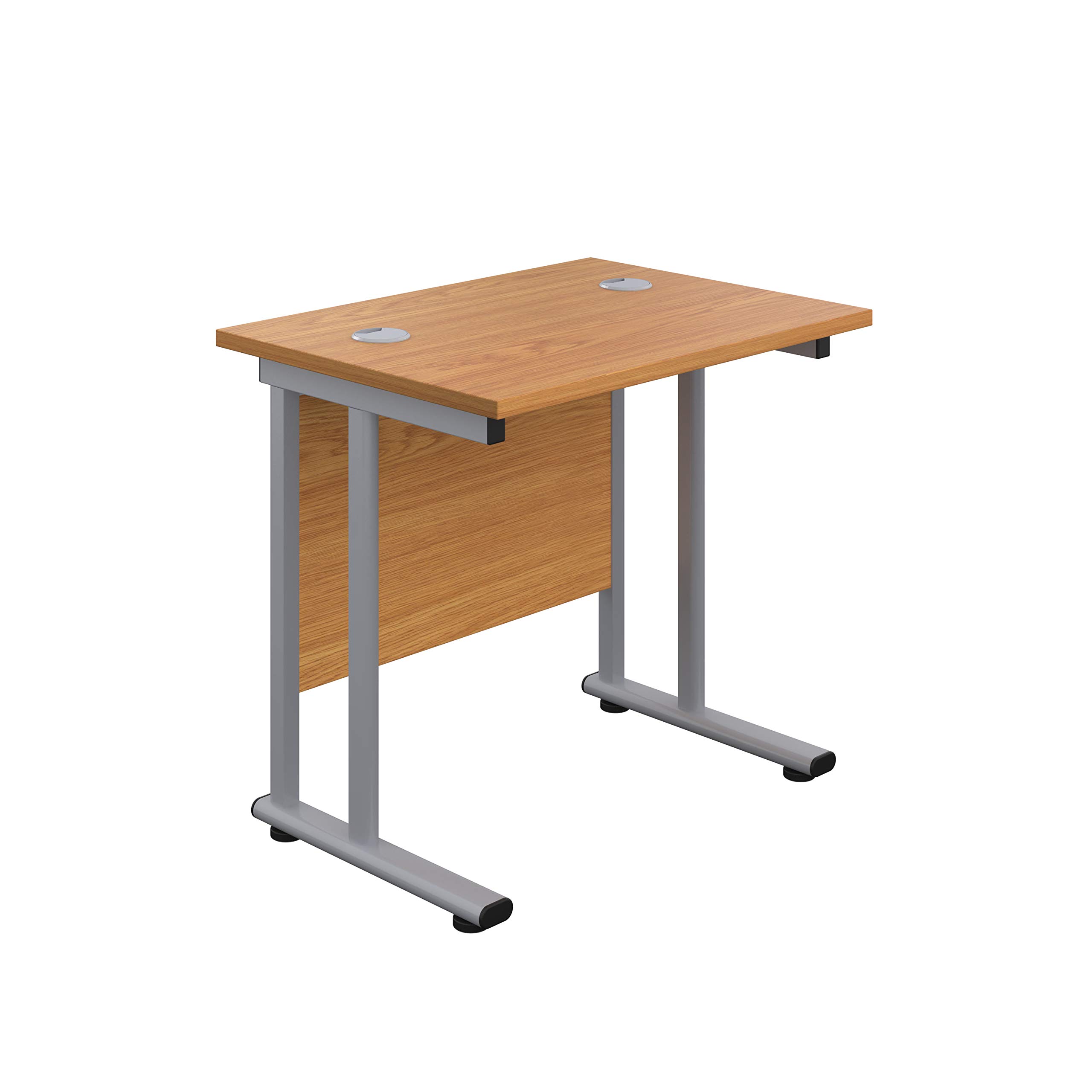 Office Hippo Heavy Duty Rectangular Cantilever Office Desk, Home Office Desk, Office Table, Integrated Cable Ports, PC Desk For Office or Home, 5 Yr Wty - Silver Frame/Oak Top, 80cm x 60cm