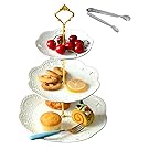 Jusalpha 3-tiered White Ceramic Cake Stand Dessert Stand-Cupcake Stand-Tea Party Serving Platter, home decor (3RW Silver)