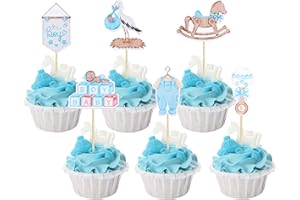 Gyufise 36Pcs Oh Baby Cupcake Toppers Pacifier Cloud Moon Star Baby Boy Cupcake Picks Swan Baby Shower It's a Boy Cake Decorations for Baby Shower Kids Boys Birthday Party Supplies Blue