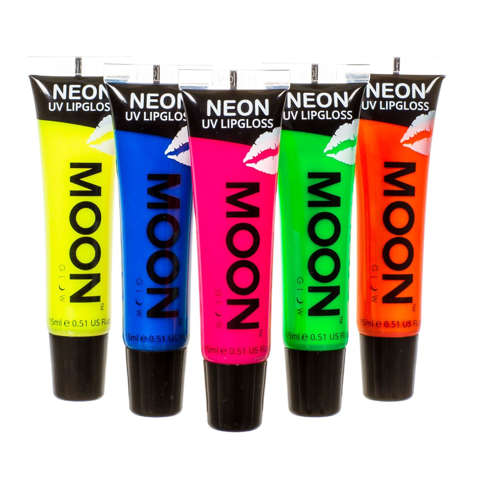 Moon Glow Neon UV Lip Gloss - Choose from 8 colours - Glows brightly under UV! (Set of 5)
