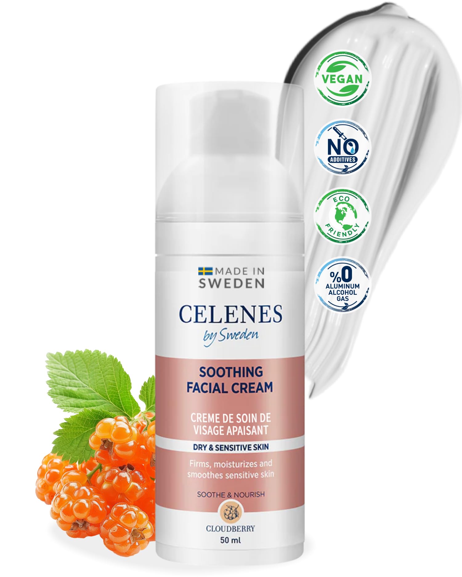 Celenes by Sweden Cloudberry Gel Soothing Face Cream 50ml - Moisturiser Face Women & Men, Face Moisturiser for Dry Skin & Sensitive Skin with Vitamines B-C, Vegan Alcohol&Paraben-Free Day Cream
