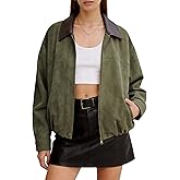 Tanming Womens Faux Suede Leather Jacket Oversized Motorcycle Zip Up Bomber Jacket Pilot Outerwear Coats