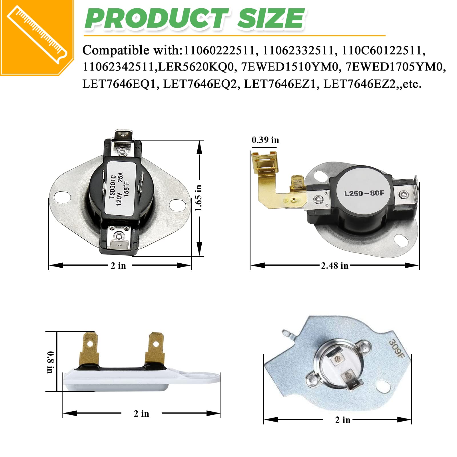 Upgraded 3387134 Cycling Thermostat 3977393 & 3392519 Dryer Thermal Fuse 3977767 High Limit Thermostat Replacement Part Kit by Techecook - Compatible for Whirlpool Kenmore Maytag Dryer