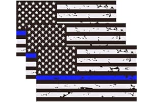 SEVNDE 3 Pack Reflective New Tattered Thin Blue Line US Flag Decal Stickers | Compatible with Cars & Trucks, 5" x 2.7" American USA Flag Decal Sticker Honoring Police Law Enforcement Vinyl Window Bumper Tape